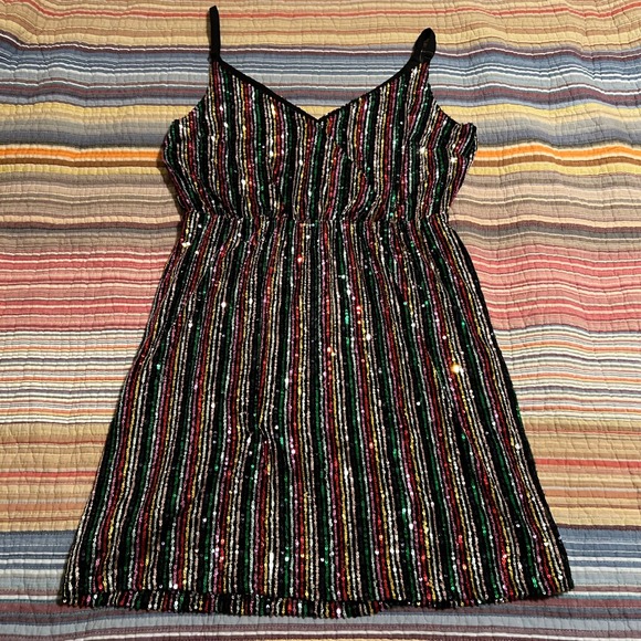 Sanctuary Sequin Mini Dress Multicolor Striped Sleeveless Party Festival M - Picture 1 of 5